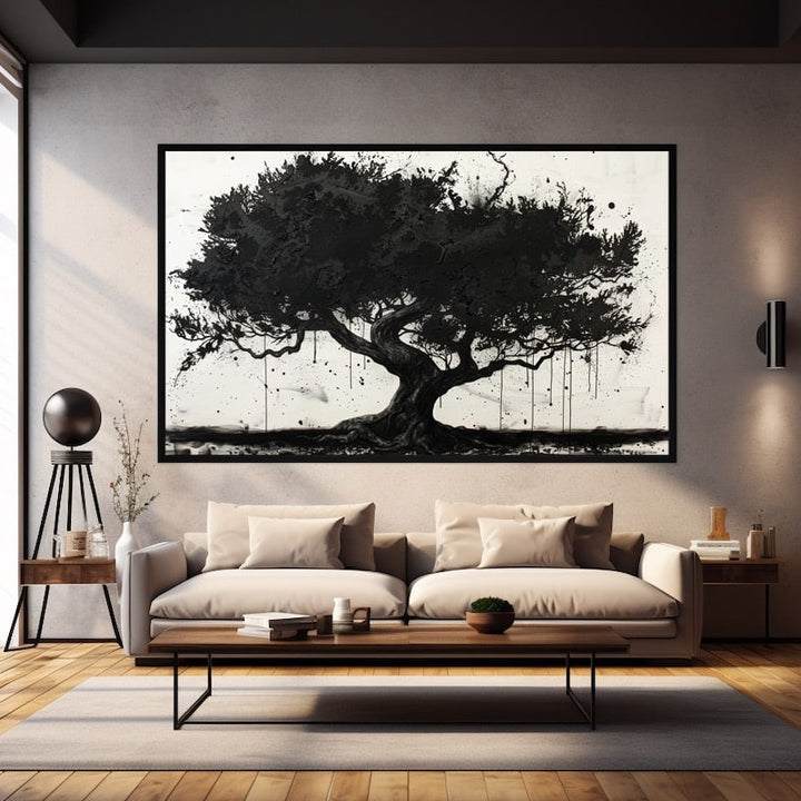 Peinture Arbre Noir, art mural décoration nature