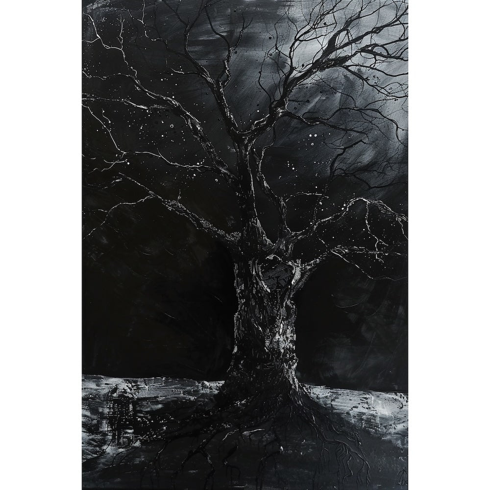 Peinture Arbre Noir et Blanc, art mural décoration nature