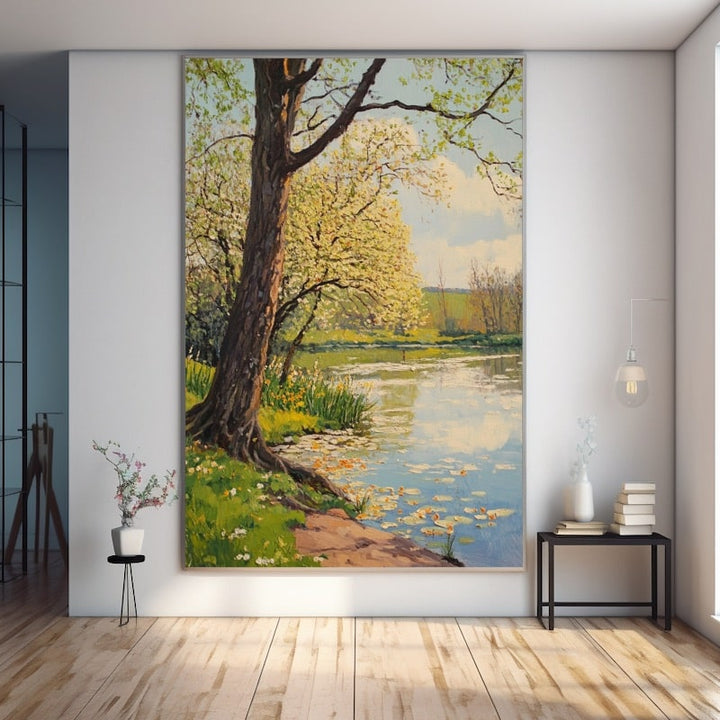 Peinture Arbre au Bord de l'Eau, art mural décoration nature