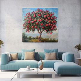 Peinture Arbre Rose, art mural décoration nature