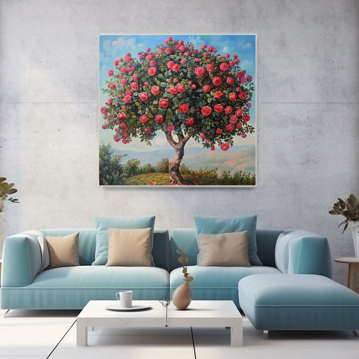 Peinture Arbre Rose, art mural décoration nature