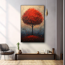 Peinture Arbre Rouge, art mural décoration nature