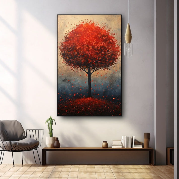 Peinture Arbre Rouge, art mural décoration nature