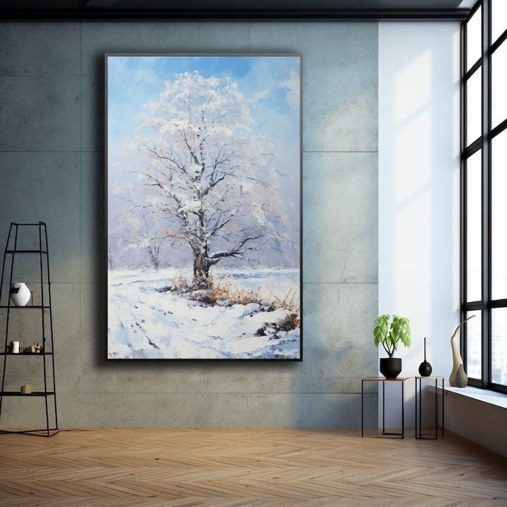 Peinture Arbre sous la Neige, art mural décoration nature