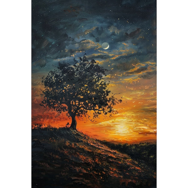 Peinture Arbre Coucher de Soleil, art mural décoration nature