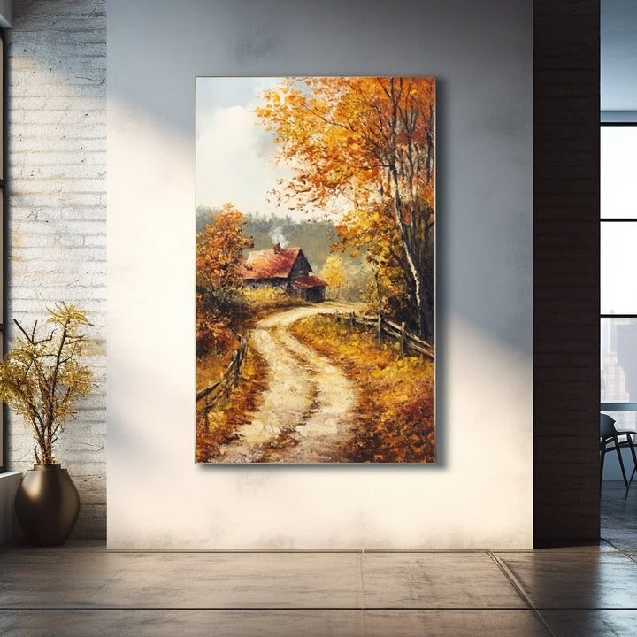 Peinture Chemin de Campagne en Automne, art mural décoration nature