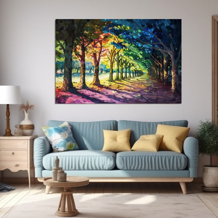 Peinture Arbres Stylisés, art mural décoration nature