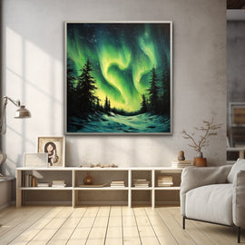 Peinture Aurore Verte Arctique, art mural décoration nature