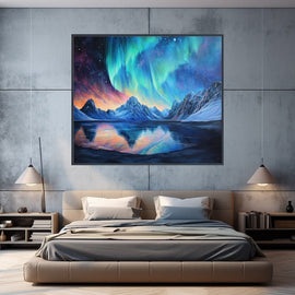 Peinture Aurore Boréale Alaska, art mural décoration nature