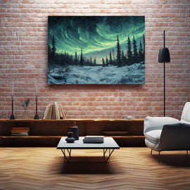Peinture Aurore Boréale Forêt, art mural décoration nature