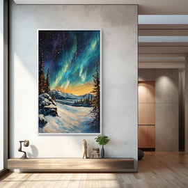 Peinture Aurore Boréale Hiver, art mural décoration nature