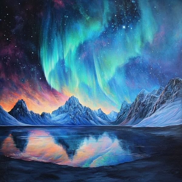 Peinture Aurore Boréale Alaska, art mural décoration nature