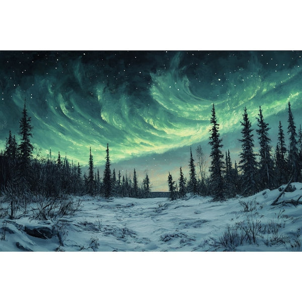 Peinture Aurore Boréale Forêt, art mural décoration nature