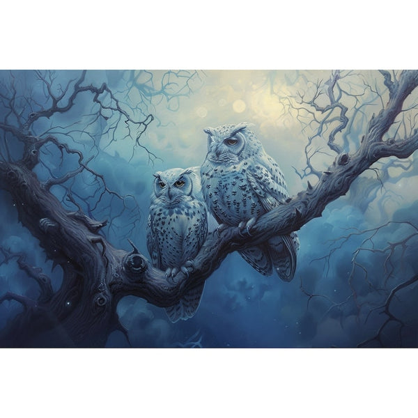 Peinture Duo de Hiboux la Nuit, art mural décoration nature