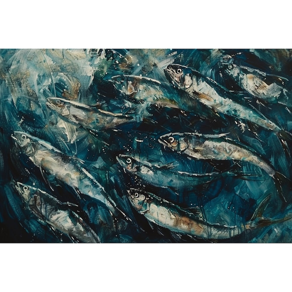 Peinture Sardines, art mural décoration nature