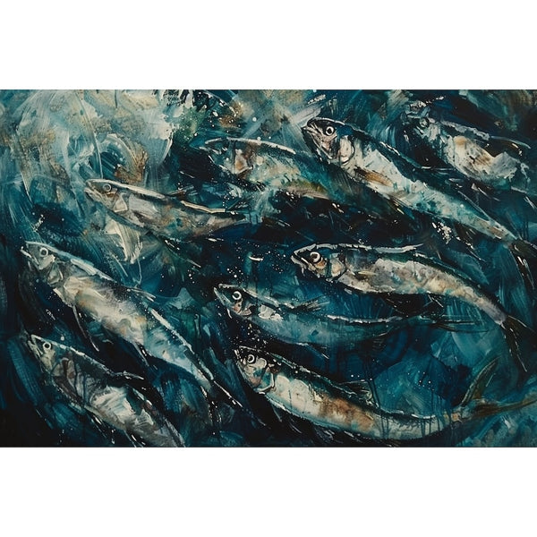 Peinture Sardines, art mural décoration nature