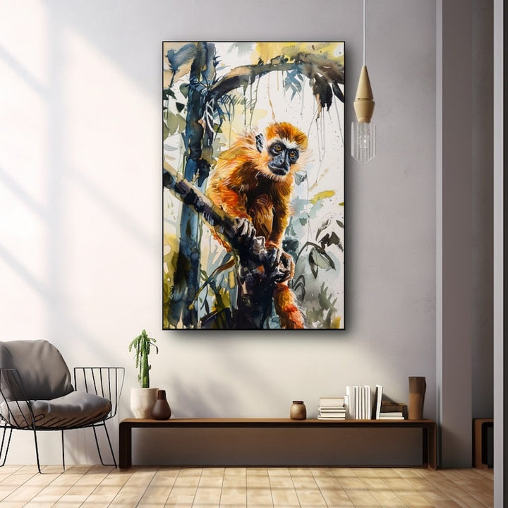 Peinture Gibbon Orange, art mural décoration nature