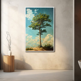 Peinture Arbre sous un Ciel d'Azur Nuageux, art mural décoration nature