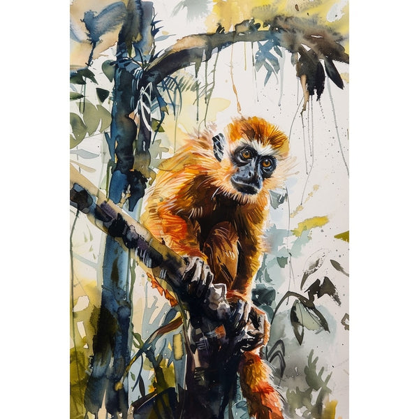 Peinture Gibbon Orange, art mural décoration nature
