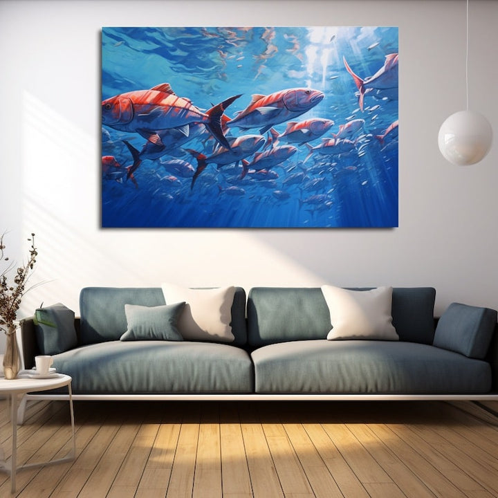 Peinture Banc de Poissons, art mural décoration nature