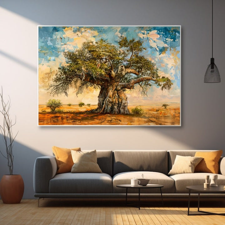 Peinture Baobab, art mural décoration nature