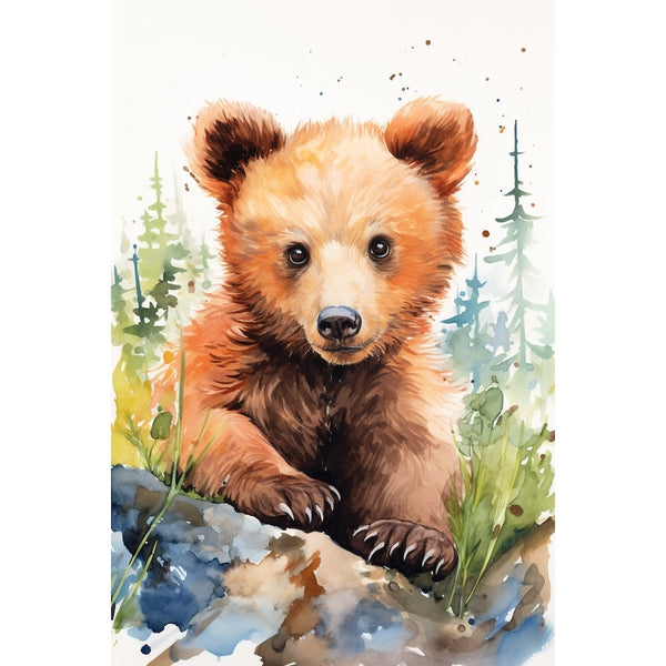 Tableau Peinture Bébé Ours, art mural décoration nature