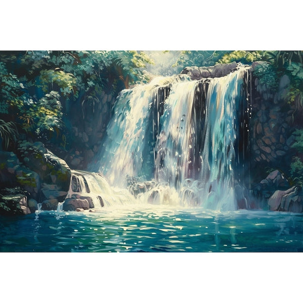 Peinture Bleue Cascade, art mural décoration nature