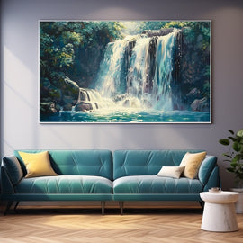 Peinture Bleue Cascade, art mural décoration nature