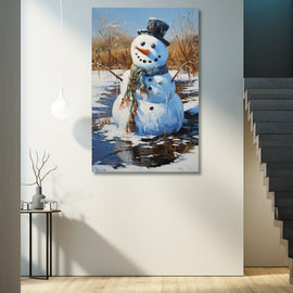Peinture Bonhomme de Neige Fondu, art mural décoration nature