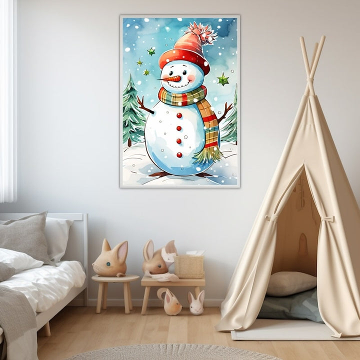 Peinture Bonhomme de Neige Maternelle, art mural décoration nature