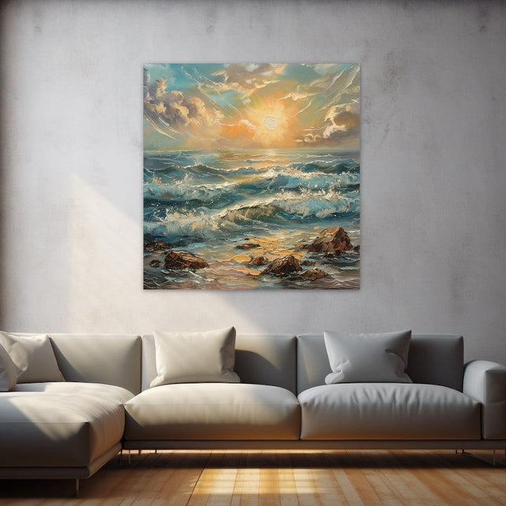 Peinture Rivage au Soleil Cuivré, art mural décoration nature