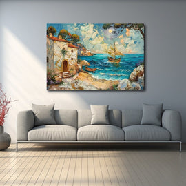 Peinture Bord de Mer Au Couteau, art mural décoration nature