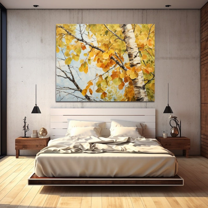 Peinture Bouleau Automne, art mural décoration nature