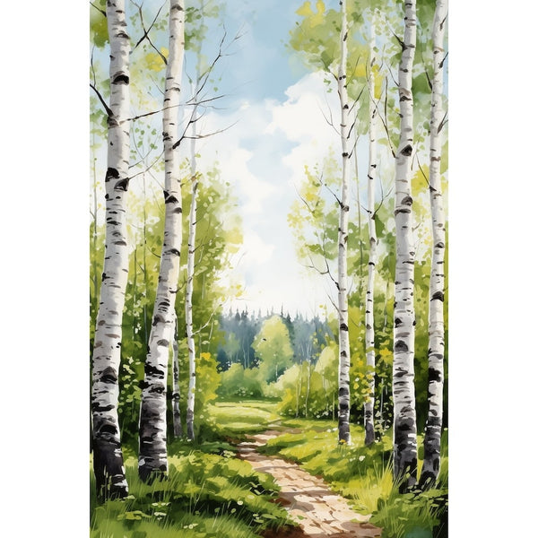 Peinture de Bouleaux, art mural décoration nature