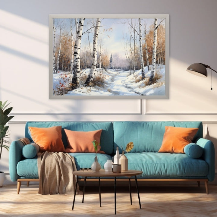 Peinture Bouleaux en Hiver, art mural décoration nature