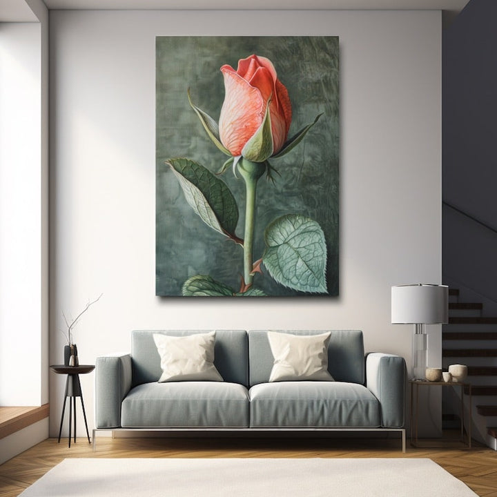 Peinture Bouton de Rose, art mural décoration nature