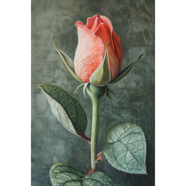 Peinture Bouton de Rose, art mural décoration nature