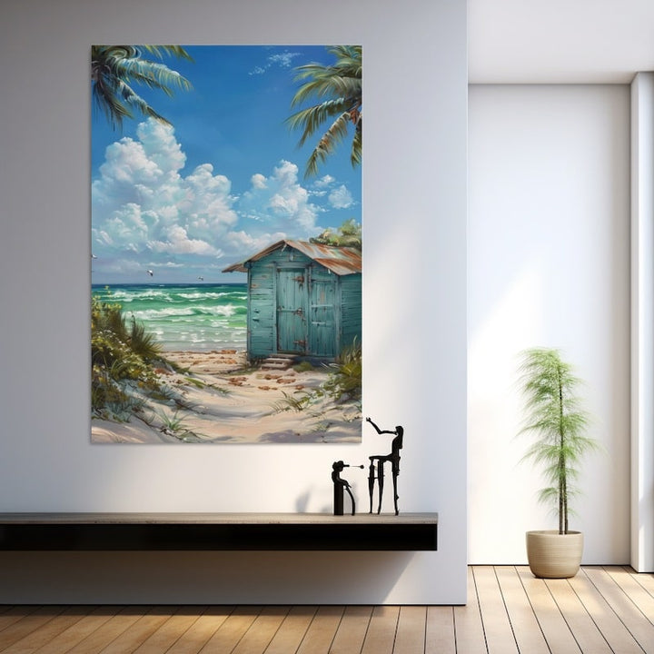 Peinture Cabane de Plage, art mural décoration nature