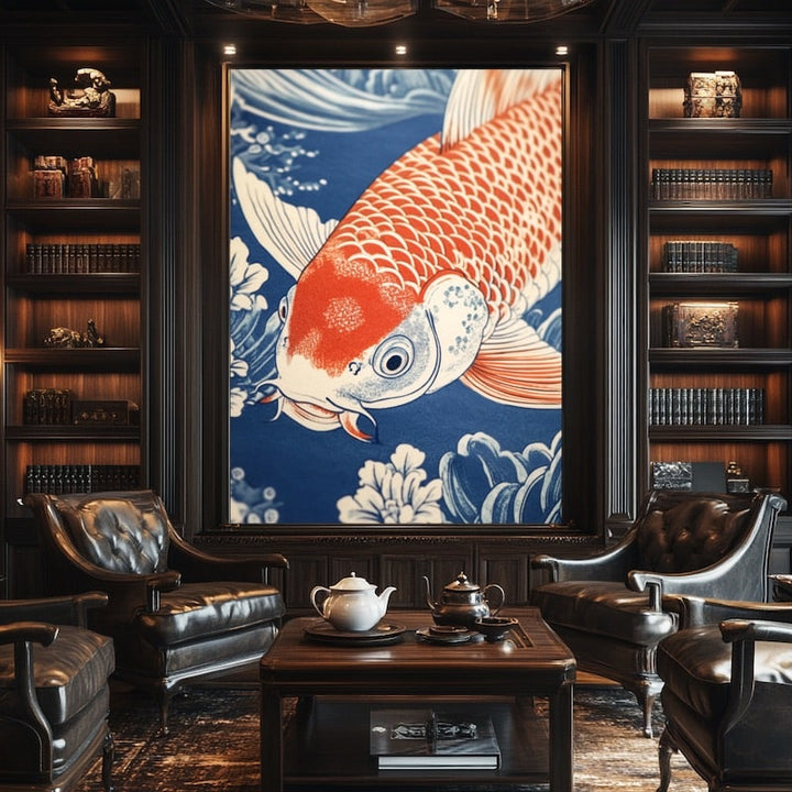 Peinture Carpe Japonaise, art mural décoration nature