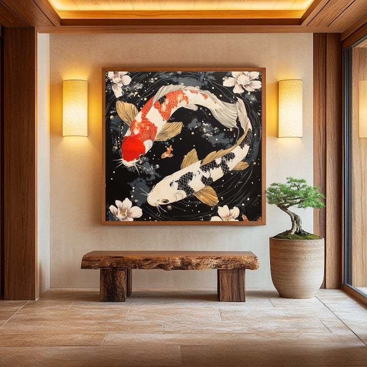 Peinture Carpe Koi, art mural décoration nature