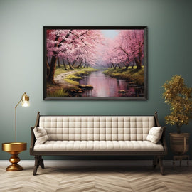 Peinture Cerisier Japonais en Fleur Japandi, art mural décoration nature