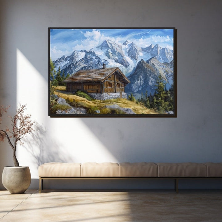 Peinture Chalet Montagne, art mural décoration nature