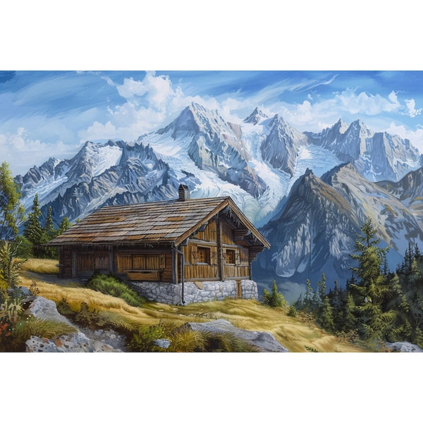 Peinture Chalet Montagne, art mural décoration nature