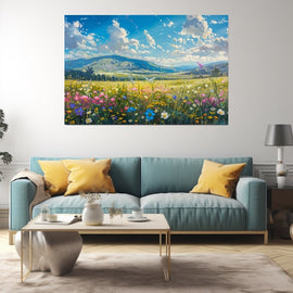 Peinture Champ Fleuri, art mural décoration nature