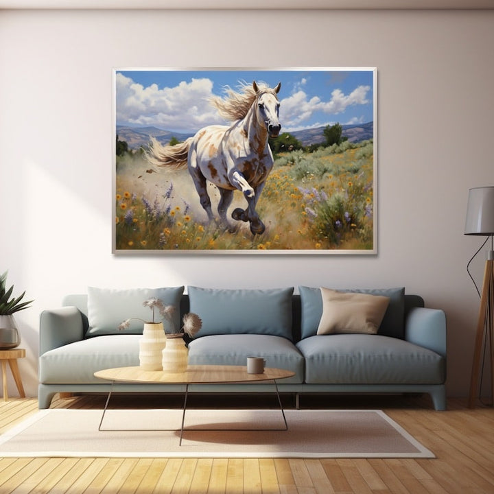 Cheval dans un Champ Fleuri, art mural décoration nature