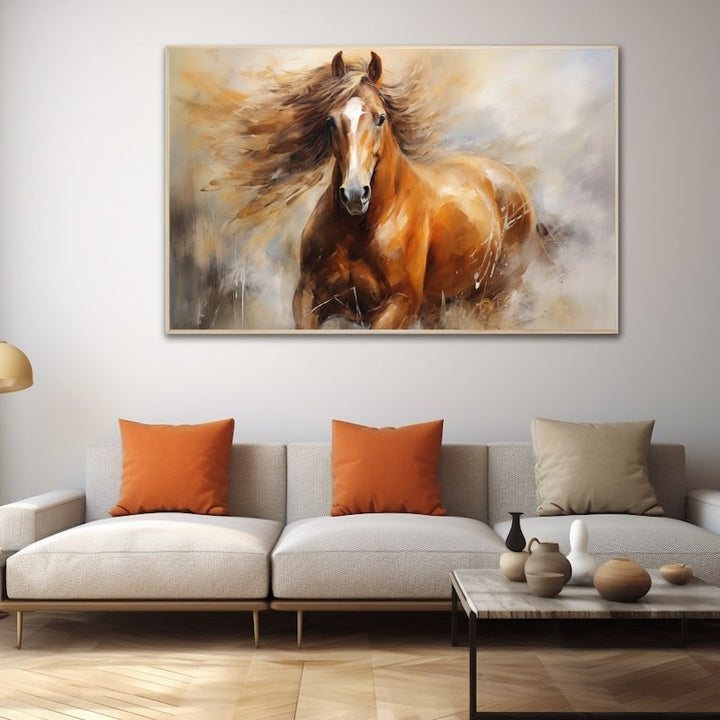 Peinture Cheval Alezan au Galop, art mural décoration nature
