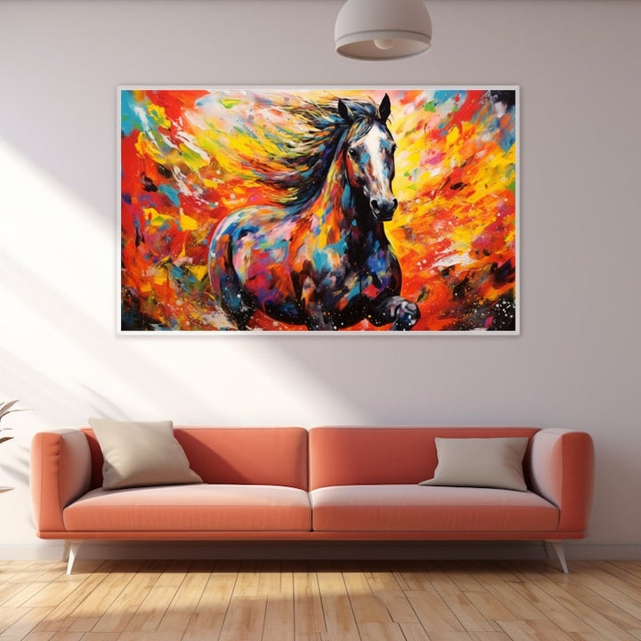 Peinture Cheval Coloré, art mural décoration nature