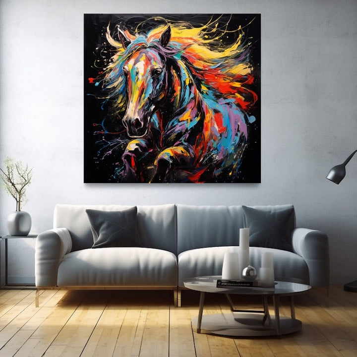 Peinture Cheval Multicolore, art mural décoration nature