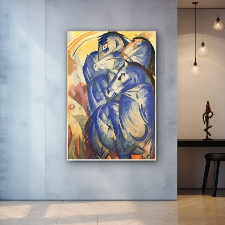 Peinture Chevaux Bleus, art mural décoration nature