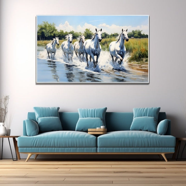 Peinture Chevaux Camargue, art mural décoration nature